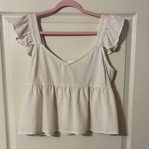Women's Cream Ruffle Sleeve Top